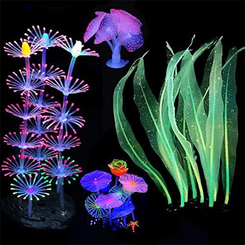 Glowing coral aquarium decor set