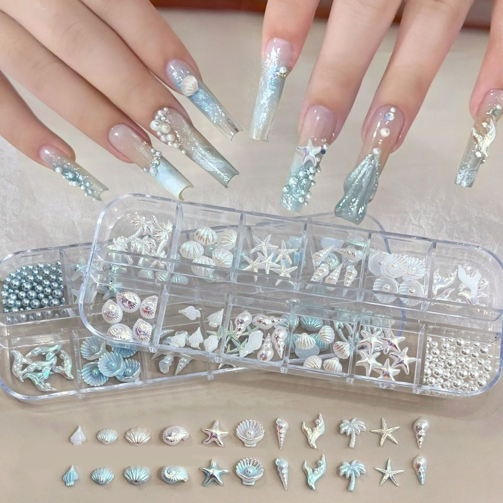 Shell and starfish nail decorations display