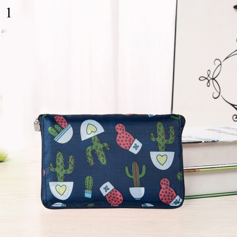 Foldable Shopping Bag with Zipper Multicolor Print Polyester Material 17x16in