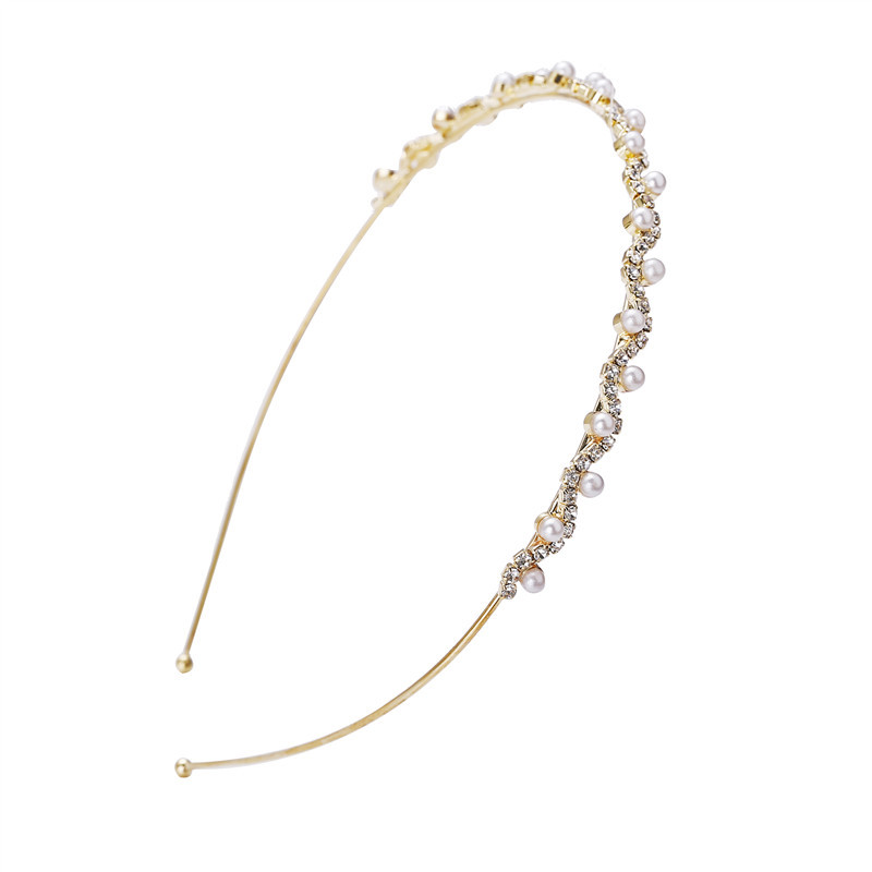 Crystal Rhinestone Pearl Hair Hoop Headband Side View