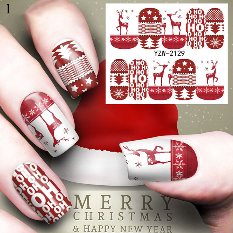 Christmas Nail Art Water Decals Pink Snowflake Snowman Stickers 1 PC