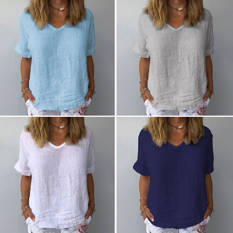 Women's Cotton Linen T-Shirt Side View