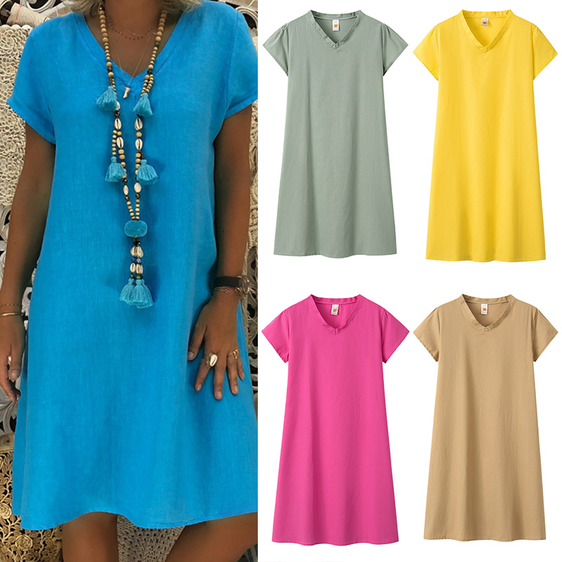 Solid Color V-Neck Dress Side View