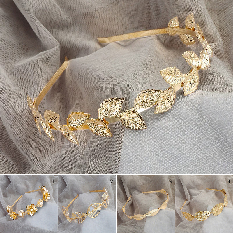 Flower leaf pearl alloy hair hoop front view