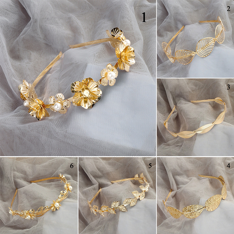 Flower leaf pearl alloy hair hoop side view