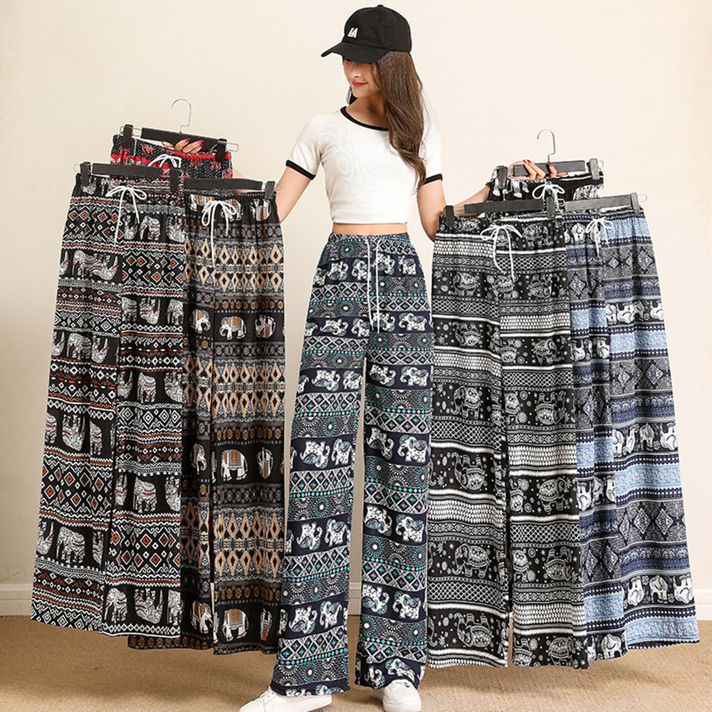 Women's Elephant Print Wide Leg Pants Front View