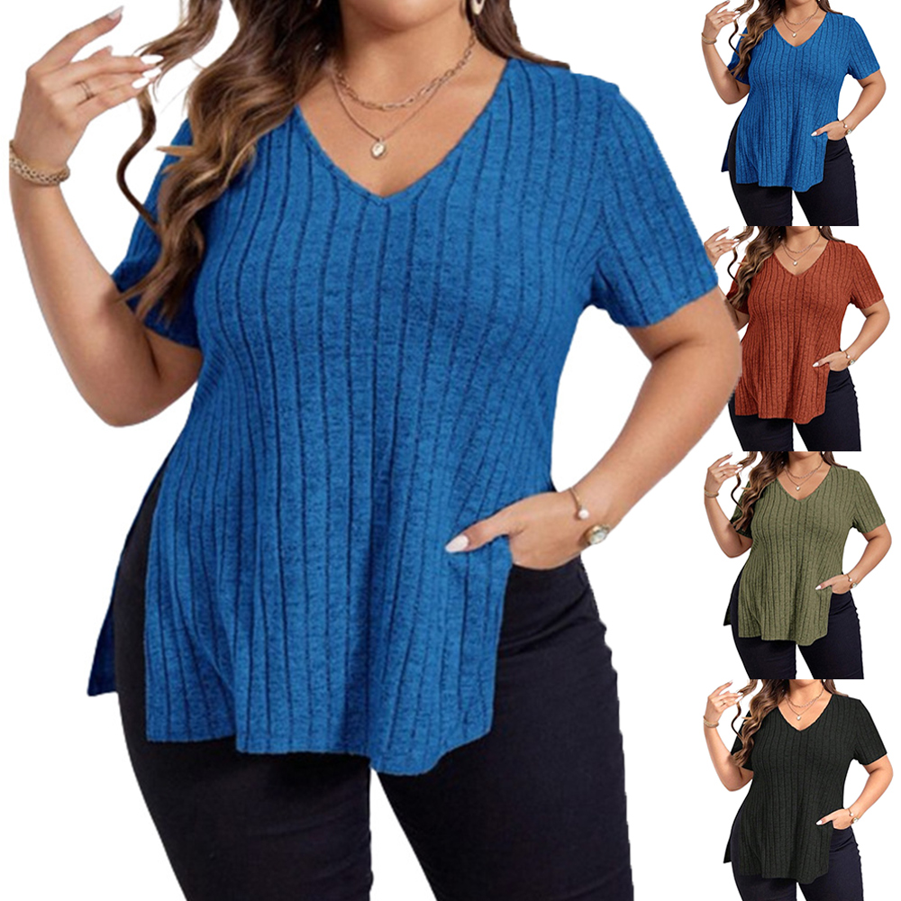 V-Neck Ribbed T-Shirt Front View