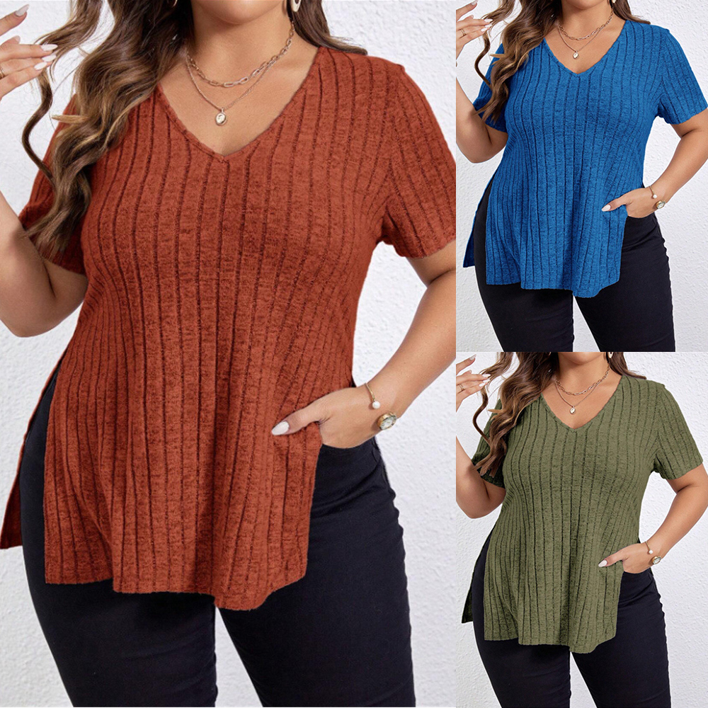 V-Neck Ribbed T-Shirt Side View