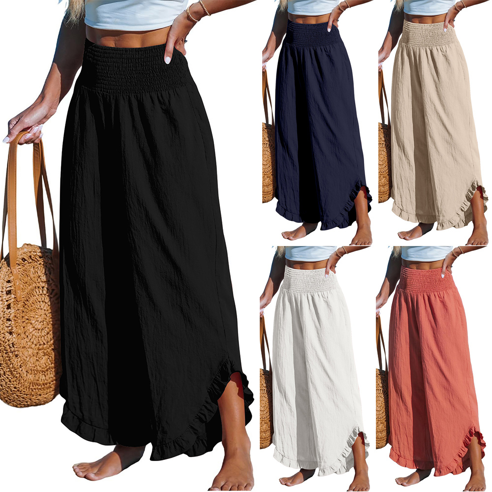 High Waist Ruffle Asymmetrical Pants Front View