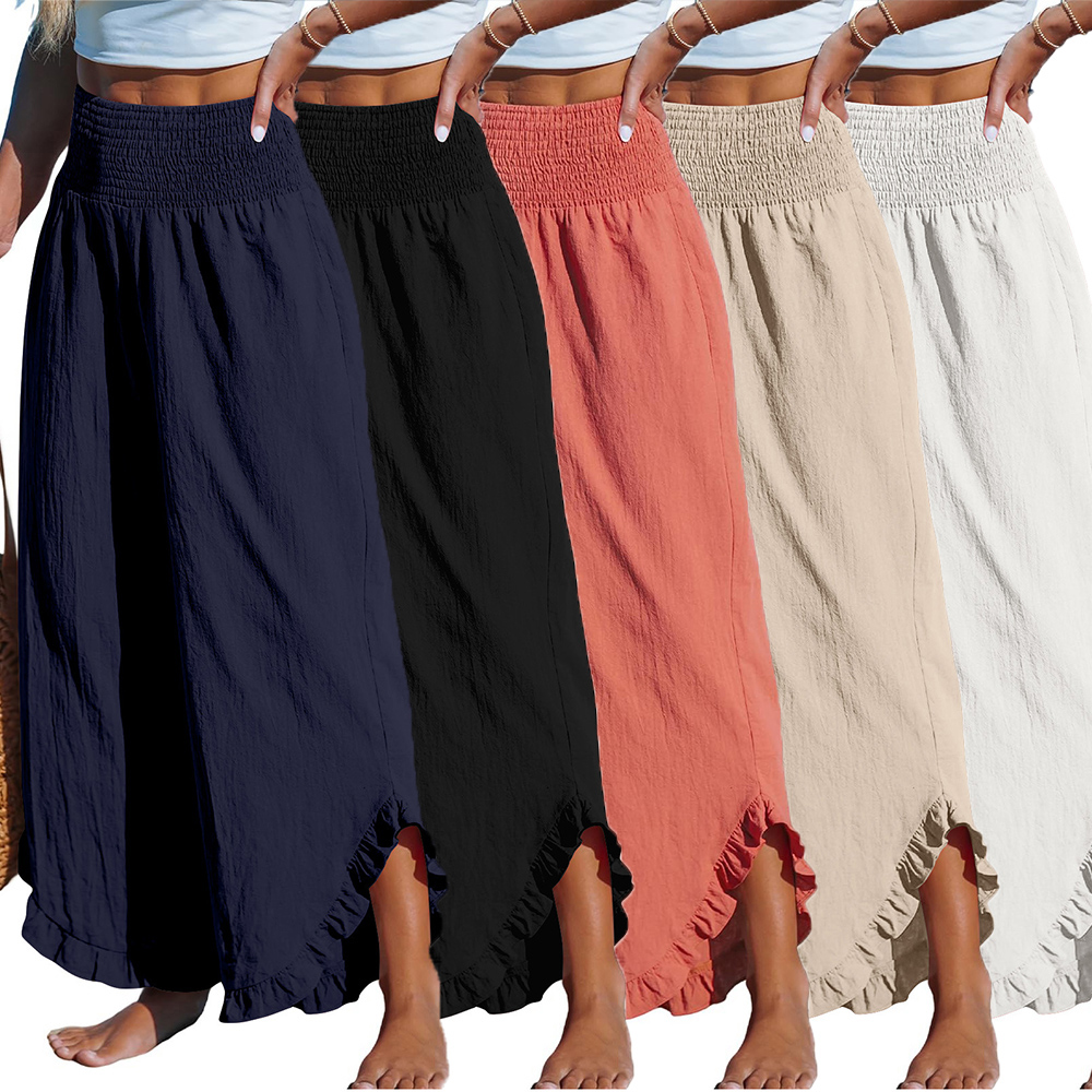 High Waist Ruffle Asymmetrical Pants Side View