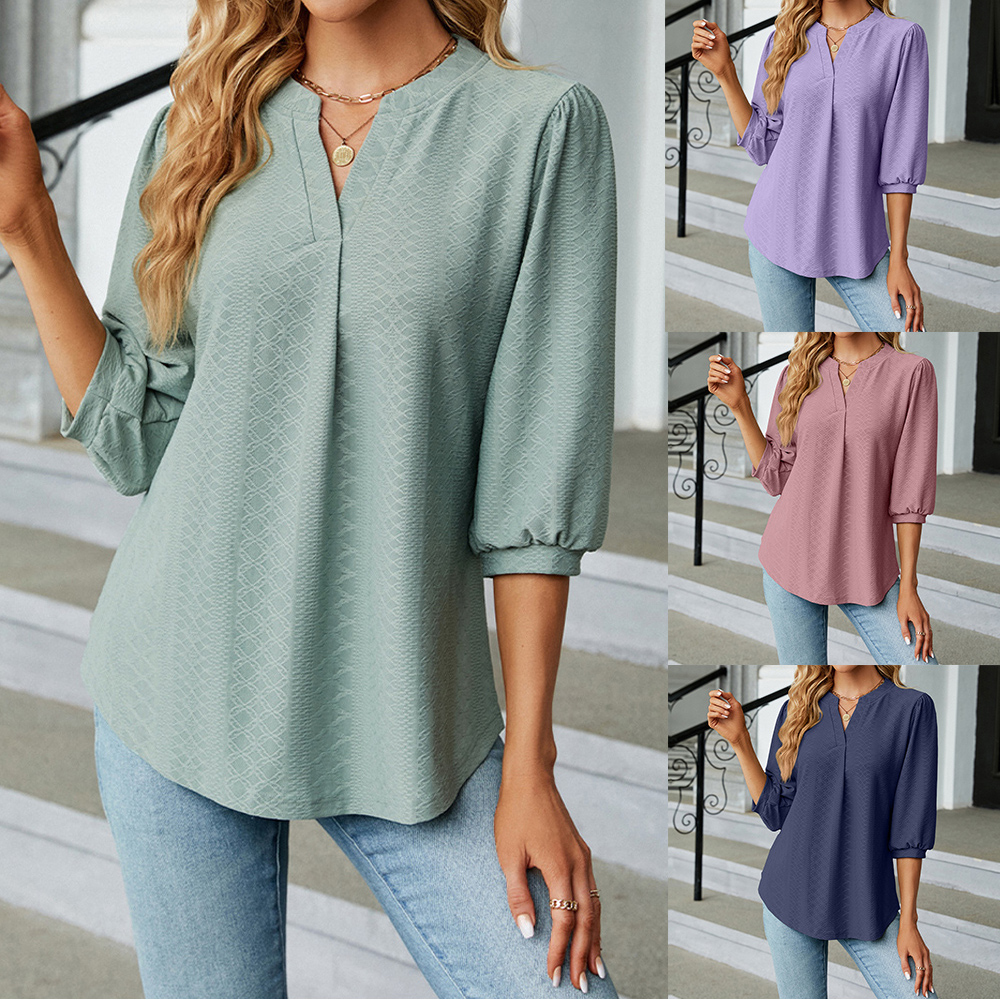 Women's V-Neck Jacquard T-Shirt Front View