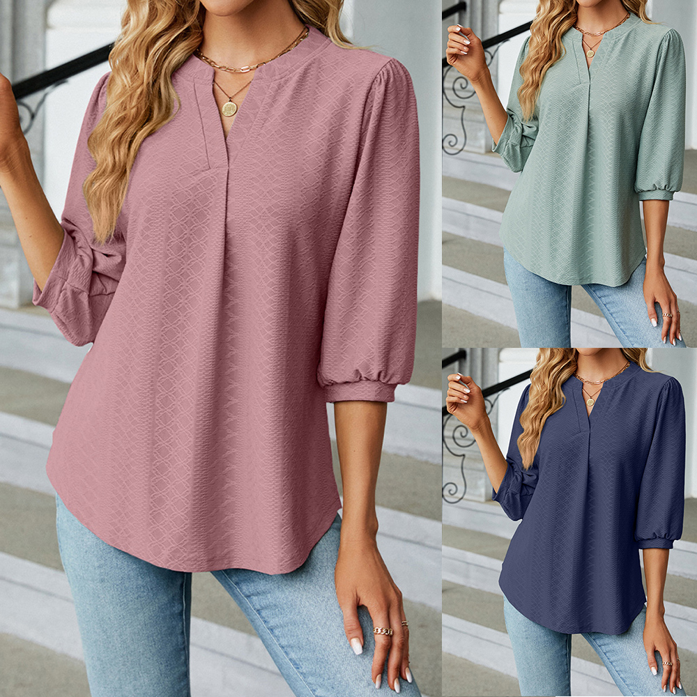 Women's V-Neck Jacquard T-Shirt Detail View