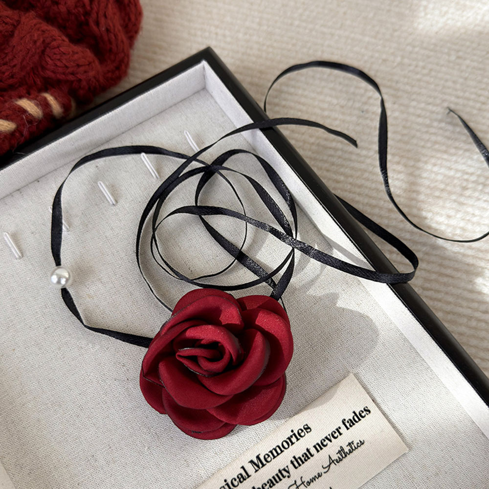 Rose Flower Pearl Tie Necklace Fashion Sweet Cute Style for  display picture 2