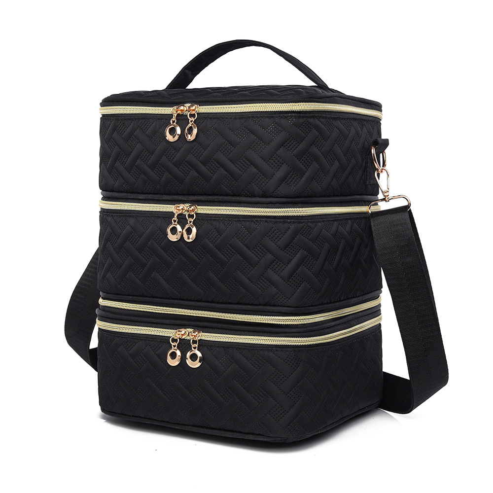 Large Capacity Nail Polish Organizer Bag 3 Layer Design Portable Handle Black