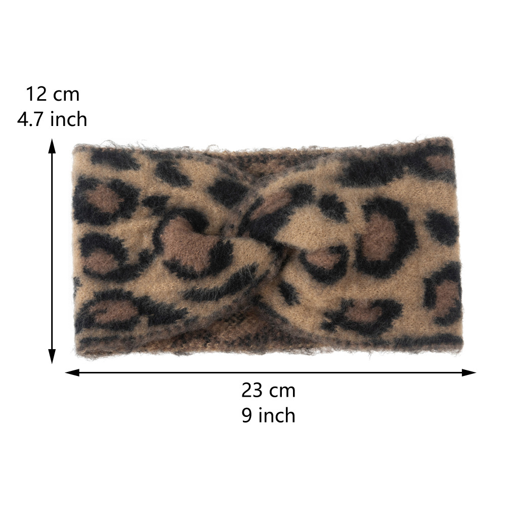 Leopard print cross knit headband worn example