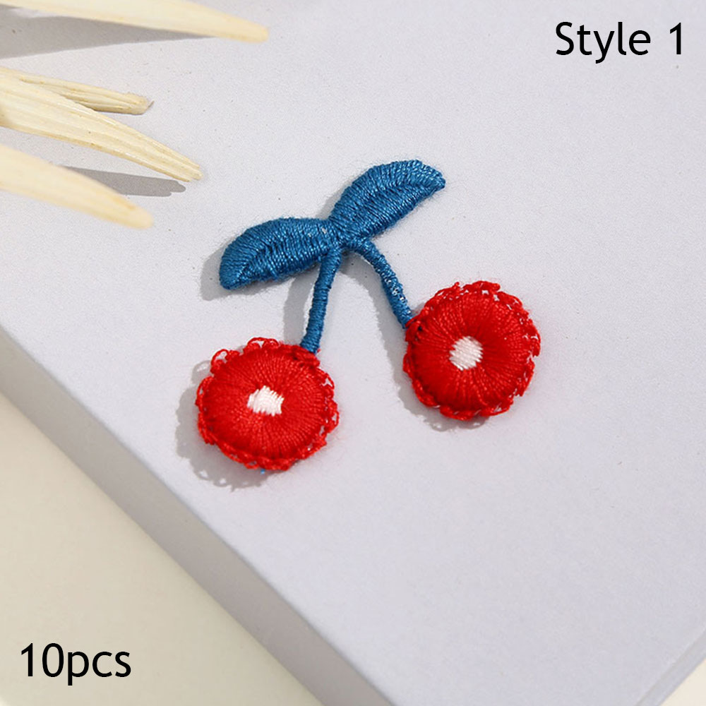 10-Piece Cherry Embroidery Patches Sew-On Appliques Fit for Jackets Denim
